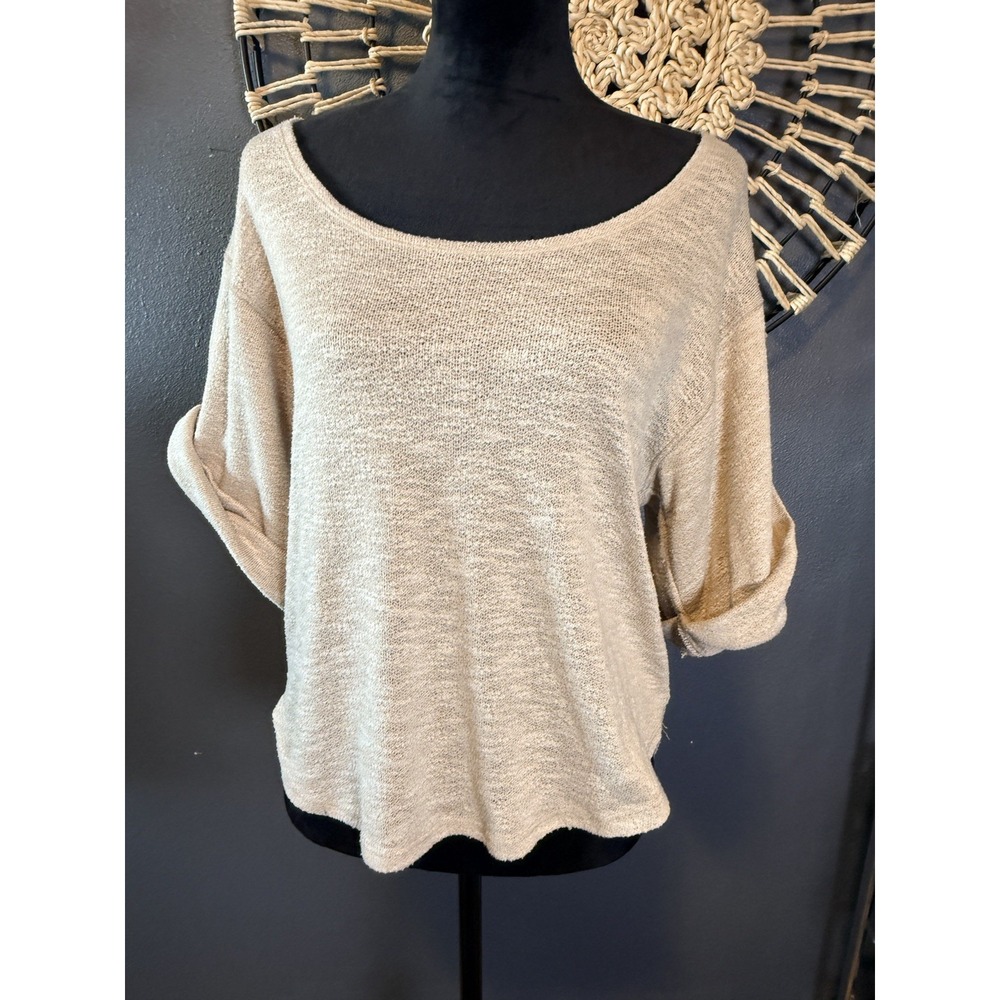 Free People Beach Nani Knit Top Womens Oatmeal Beige Oversized Sz S A Few Pulls